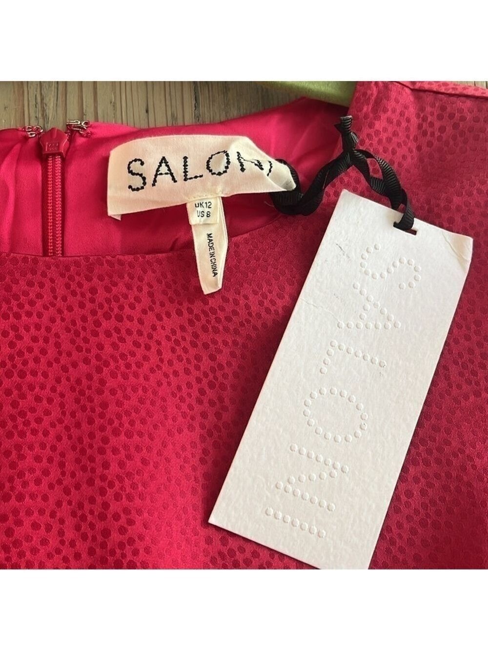 New SALONI Debbie Silk Stamped Mini Dress in Cherry Pink Size 8 - Picture 8 of 14